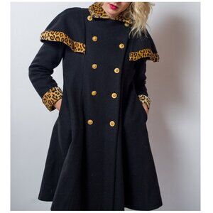 Pierre Cardin Paris Vintage Leopard trim pea wool coat